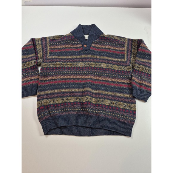 St Michael Other - Vintage St Michael Sweater Mens Large Blue Wool Fair Isle Shawl Collar Pullover